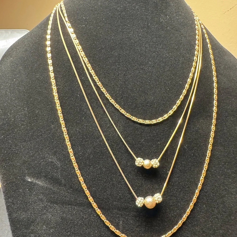4 Strand Gold Tone Necklace - Picture 4 of 6
